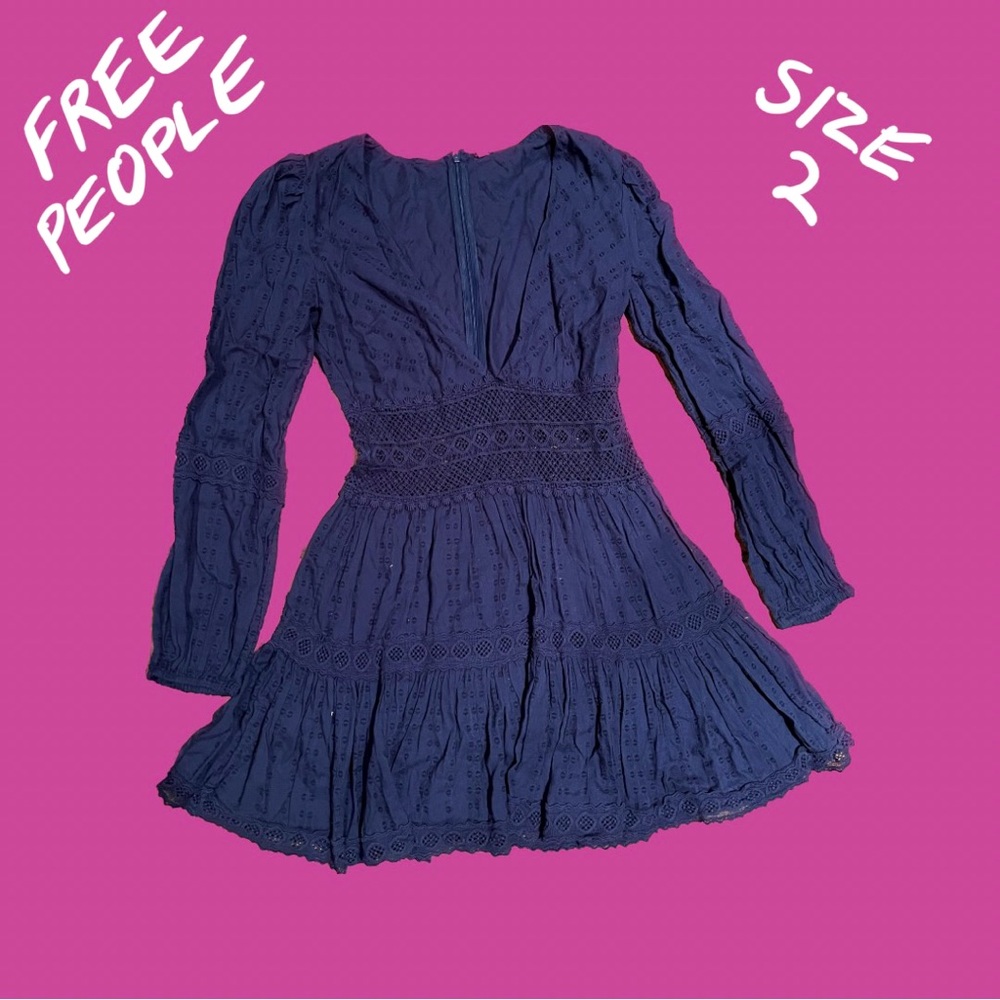 Free People Long-Sleeve Casual Blue Dress